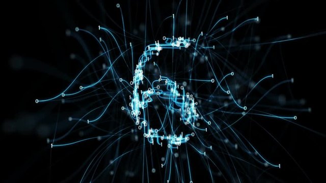 Abstract digital binary nodes and pipe connection paths form a countdown. The numbers are transformed one into another, creating stylish digital plexus motion graphics. Rotating camera Alpha Matte