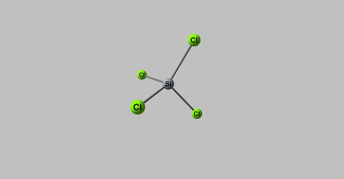 Silicon tetrachloride molecular structure isolated on grey