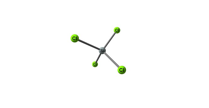 Silicon tetrachloride molecular structure isolated on white