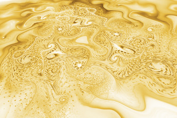 Abstract glowing golden waves. Psychedelic fractal texture. Digital art. 3D rendering.