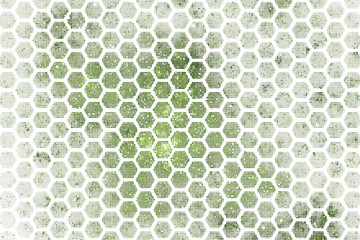 Abstract geometric texture with green sparkles on white background. Fantasy hexagonal fractal design. Digital art. 3D rendering.