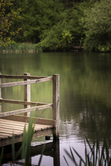 Naklejka premium Shallow depth of field landscape image of vibrant peaceful Summer lake in English countryside