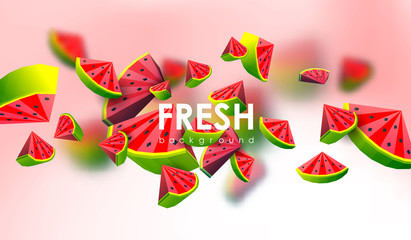 Creative background with low poly fruit. Illustration with polygonal watermelon.