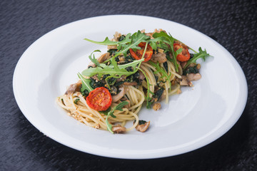 delicious pasta with tomato and mushrooms