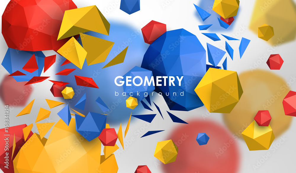 Poster abstract poligonal background. 3d render illustration. geometric background with low-poly elements.