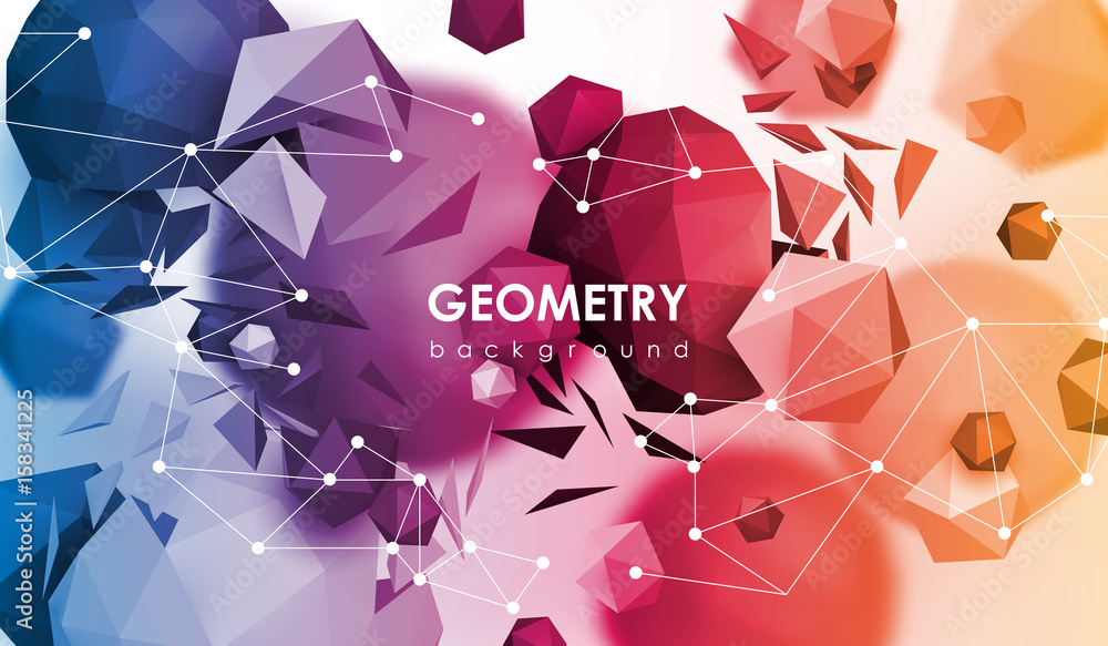 Poster abstract poligonal background. 3d render illustration. geometric background with low-poly elements.