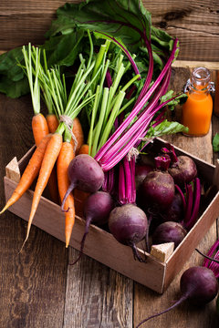 Organic  farm. Fresh vegetables in wooden crate
