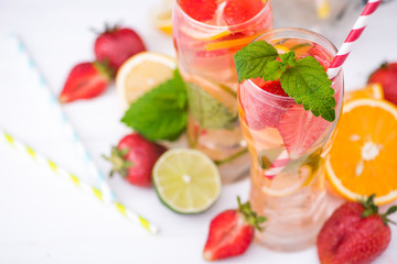 Strawberry and orange mojito cocktail