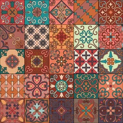 Behang Marokkaanse tegels Naadloos patroon met Portugese tegels in talavera-stijl. Azulejo, Marokkaanse, Mexicaanse ornamenten.