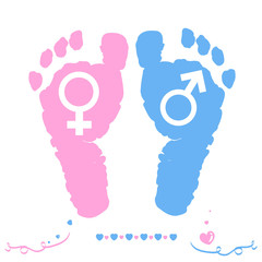 Man and Woman symbol with baby foot prints