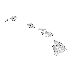 Map of Hawaii from polygonal black lines and dots of vector illustration