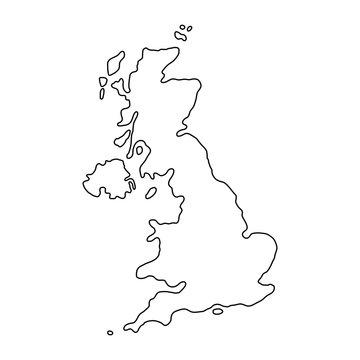 The United Kingdom of Great Britain and Northern Ireland map of black contour curves of vector illustration