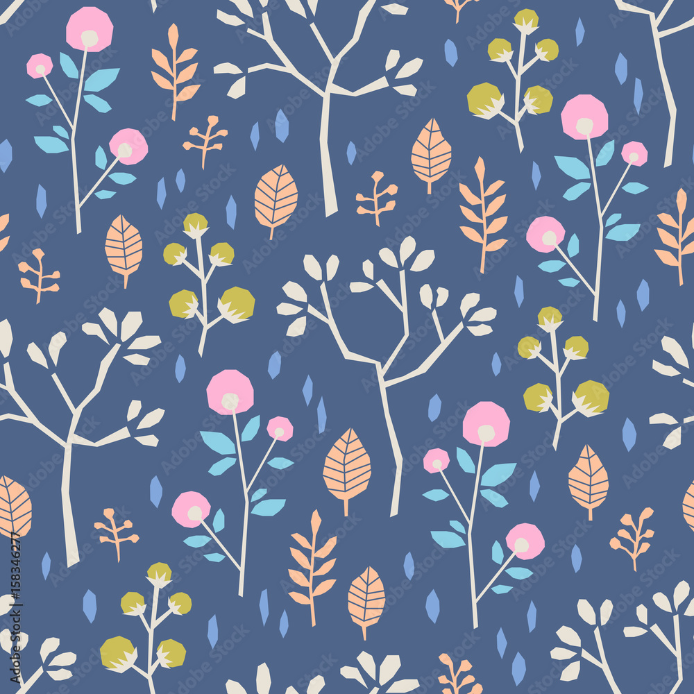 Poster seamless pattern with different plants and leaves