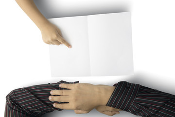 Boy is pointing an empty greeting card