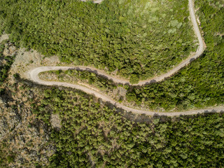 Aerial view windy road