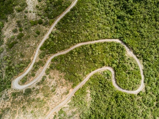 Aerial view windy road