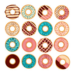 Donut vector illustration set isolated on a wight background in flat style.