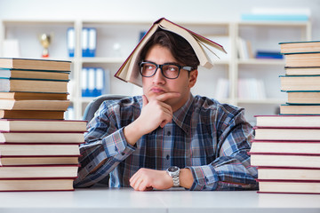 Nerd funny student preparing for university exams