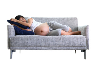 woman pregnant sleeping on sofa furniture in living room