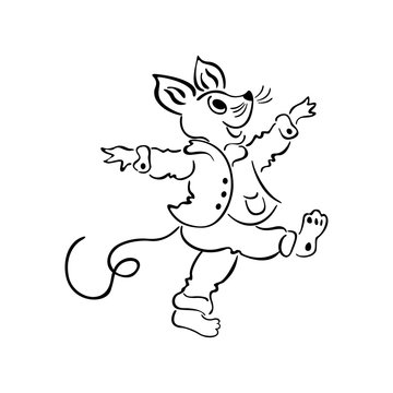 dancing mice mouse. outlined cartoon handrawn sketch illustration vector.