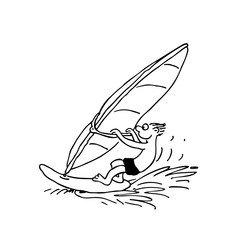 people Play windsurfing. outlined cartoon handrawn sketch illustration vector.