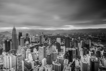 aerial view of kuala lumpur in long exposure and black and white