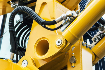 hydraulics pipes and nozzles, tractor or other construction equipment. focus on the hydraulic pipes - 158351023