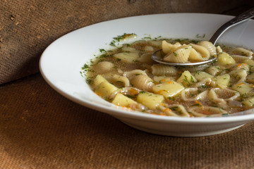 Vegetable soup with Pasta Conquiel