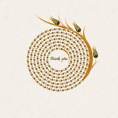 vector vintage poscard template with spiral flower figure tulips and hand drawn words thank you inside