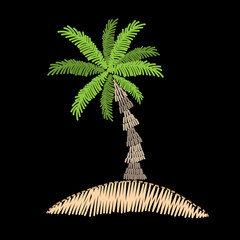 Obraz premium Palm tree embroidery stitches imitation on black background