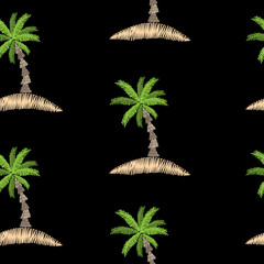 Seamless pattern with embroidery stitches imitation palm tree