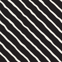 Seamless pattern with hand drawn waves. Abstract background with wavy brush strokes. Black and white freehand lines texture.