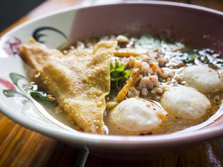 spicy Noodle Soup with Pork Chop and Meatballs