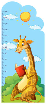 Growth chart ruler with giraffe reading book