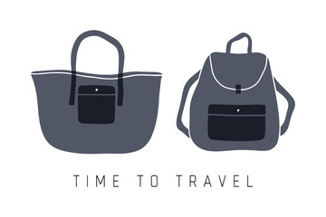 Weekend travel bag and backpack cartoon illustration