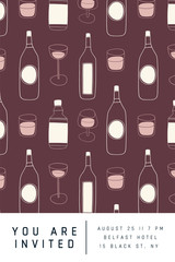 Pattern party invitation. Alcohol drinks background