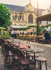 Fotobehang Cozy street with tables of cafe in Paris, France © Ekaterina Belova