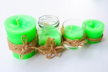 Obraz na płótnie Canvas Green candle Pepper Mint Aroma candle 