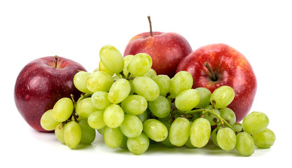 Apples and grapes on a white background