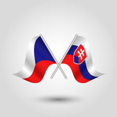 vector two crossed czech and slovak flags on silver sticks - symbol of czech republic and slovakia