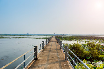 Obraz premium Bridge view lake nonghan Sakon Nakhon Province, Thailand
