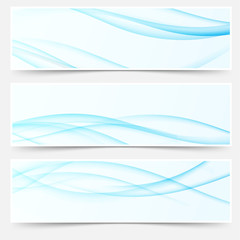 Blue soft futuristic elegant swoosh wave line banners collection. Halftone transparent web flow element header footer set