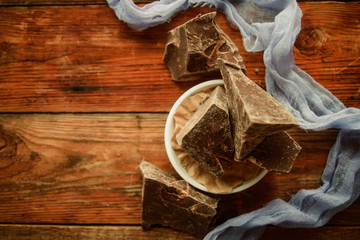 Crushed dark chocolate with cocoa beans