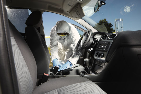 Crime Scene Investigation - Collecting Odor Traces From Parts Of Abandoned Car