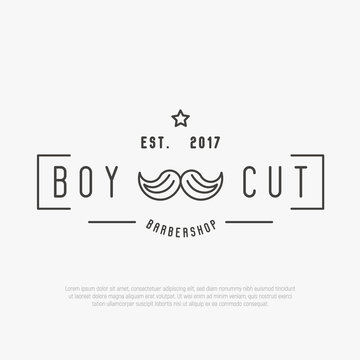 Hipster logo for barber shop with mustache. Minimalistic thin line vector illustration.