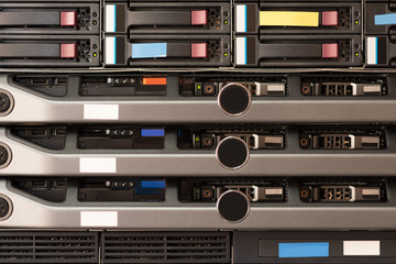 Close-up of towers in server room