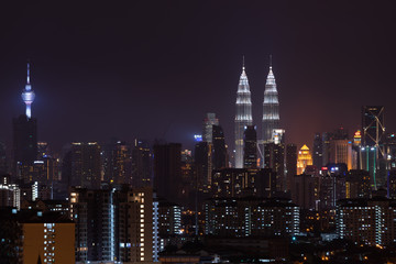 Fototapeta na wymiar Night view of downtown Kuala Lumpur