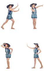 Obraz premium Collage of woman with panama hat isolated on white