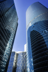 Fototapeta na wymiar MOSCOW - APRIL 16, 2017: View of Moscow-City skyscrapers. Moscow-City (Moscow International Business Center) is a modern commercial district in central Moscow.