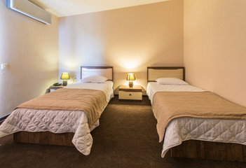 Twin room in modern hotel